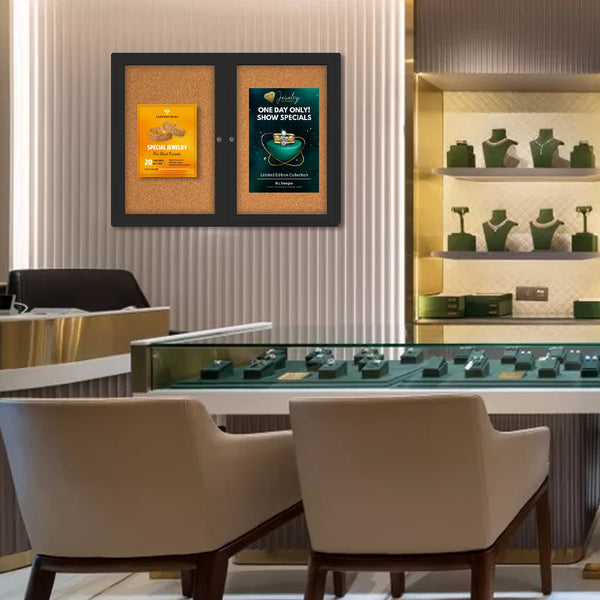 Indoor Enclosed Bulletin Boards 40 x 40 with Rounded Corners (2 DOORS)