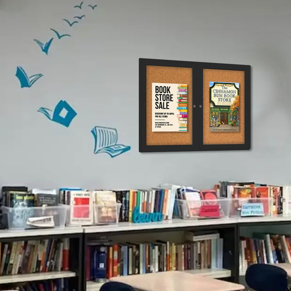50 x 50 INDOOR Enclosed Bulletin Cork Boards 2 DOOR