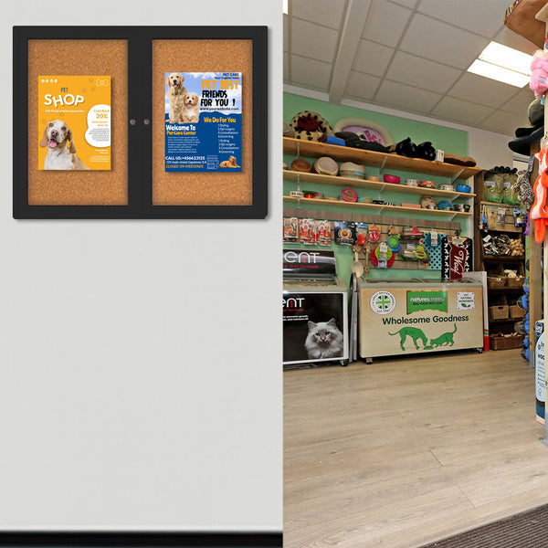 Indoor Enclosed Bulletin Boards 42 x 32 with Rounded Corners (2 DOORS)