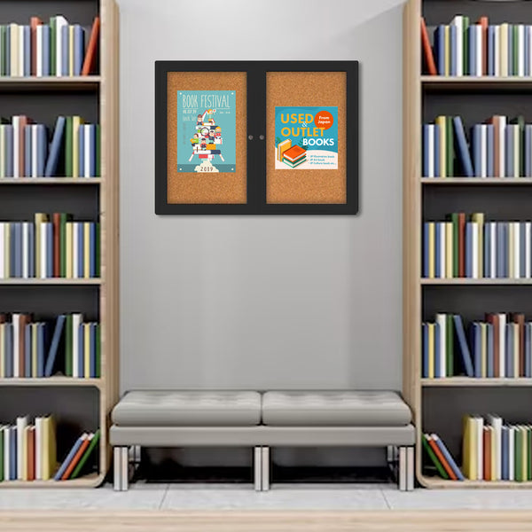 Indoor Enclosed Bulletin Boards 48 x 48 with Rounded Corners (2 DOORS)