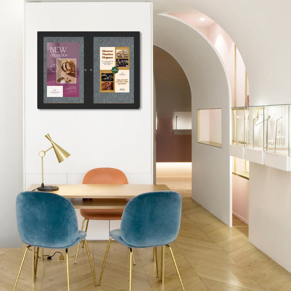 Indoor Enclosed Bulletin Boards 50 x 40 with Rounded Corners (2 DOORS)