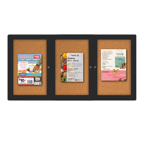 Indoor Enclosed Bulletin Boards 72 x 24 with Rounded Corners (3 DOORS)