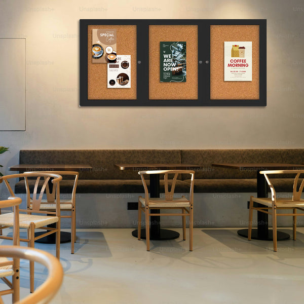 Indoor Enclosed Bulletin Boards 72 x 36 with Rounded Corners (3 DOORS)