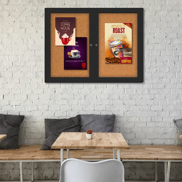 Indoor Enclosed Bulletin Boards 72 x 36 with Rounded Corners (2 DOORS)
