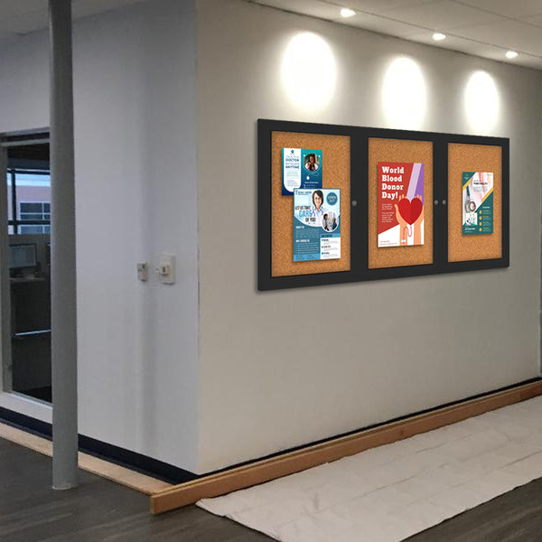 Indoor Enclosed Bulletin Boards 72 x 48 with Rounded Corners (3 DOORS)