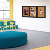 Indoor Enclosed Bulletin Boards 96 x 30 with Rounded Corners (3 DOORS)