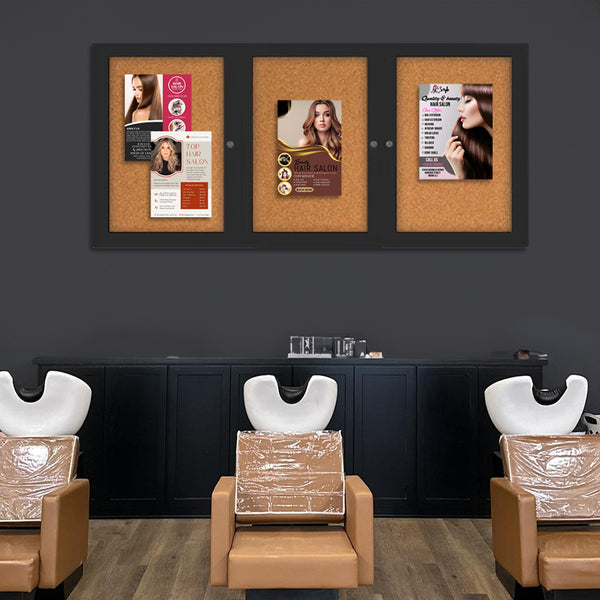 Indoor Enclosed Bulletin Boards 84 x 30 with Rounded Corners (3 DOORS)
