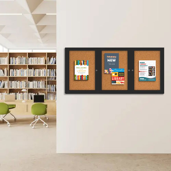 Indoor Enclosed Bulletin Boards 84 x 30 with Rounded Corners (3 DOORS)