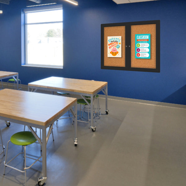 Indoor Enclosed Bulletin Boards 84 x 30 with Rounded Corners (2 DOORS)