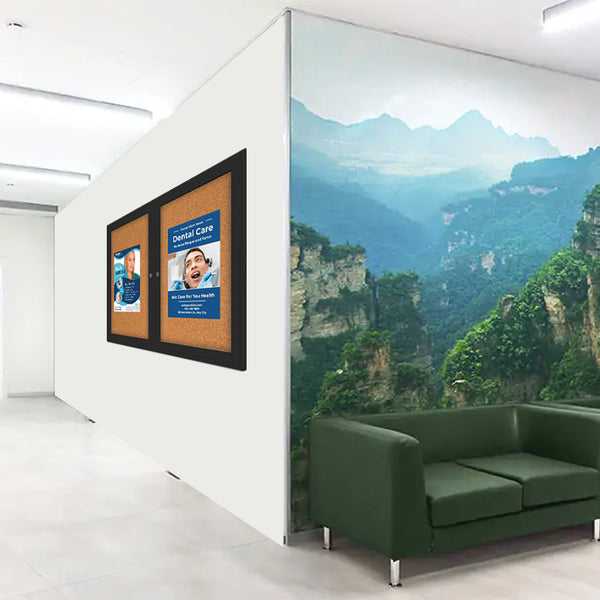 Indoor Enclosed Bulletin Boards 84 x 48 with Rounded Corners (2 DOORS)
