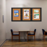 Indoor Enclosed Bulletin Boards 96 x 24 with Rounded Corners (3 DOORS)