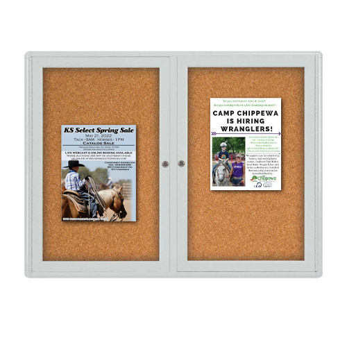Indoor Enclosed Bulletin Boards 96 x 30 with Rounded Corners (2 DOORS)