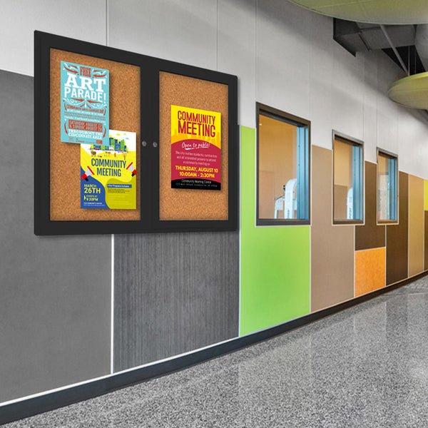 Indoor Enclosed Bulletin Boards 96 x 36 with Rounded Corners (2 DOORS)