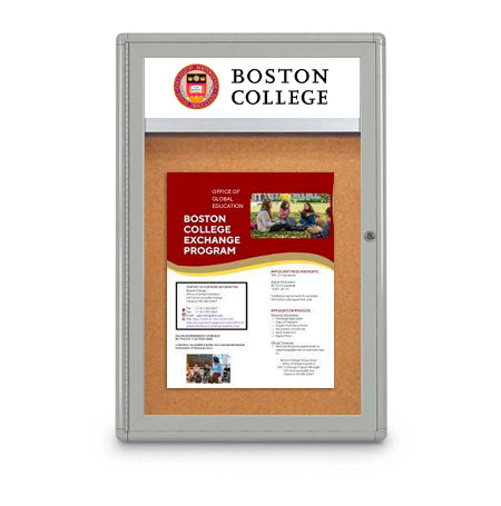 18 x 24 Overall Size Indoor Enclosed Bulletin Board with Header (Rounded Corners)