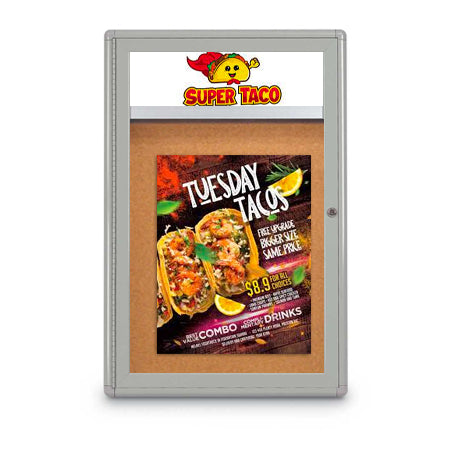 36 x 36 Overall Size Indoor Enclosed Bulletin Board with Header (Rounded Corners)