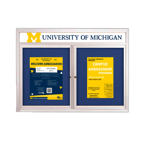 Indoor Enclosed Bulletin Boards 48 x 60 with Rounded Corners 2 Doors & Personalized Header