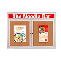 Indoor Enclosed Bulletin Boards 50 x 40 with Rounded Corners 2 Doors & Personalized Header