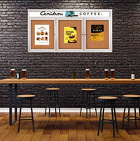 Indoor Enclosed Bulletin Boards 72 x 36 with Rounded Corners 3 Doors & Personalized Header
