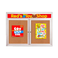 Indoor Enclosed Bulletin Boards 84 x 24 with Rounded Corners 2 Doors & Personalized Header
