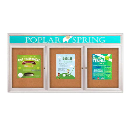 Indoor Enclosed Bulletin Boards 84 x 48 with Rounded Corners 3 Doors & Personalized Header