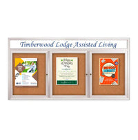 Enclosed Indoor Bulletin Cork Boards with Rounded Corners + Personalized Header | 2 & 3 Doors