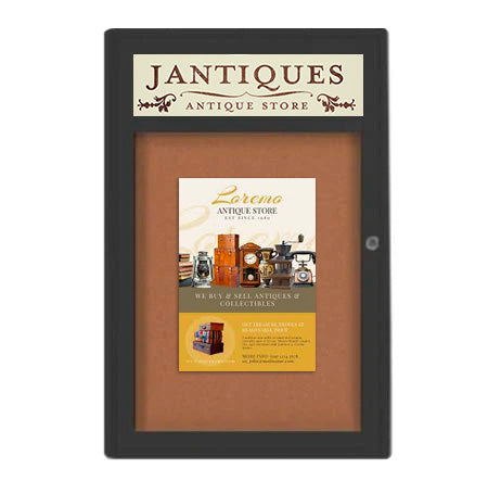 Indoor Enclosed Bulletin Boards 24 x 36 with Header (Radius Edge)