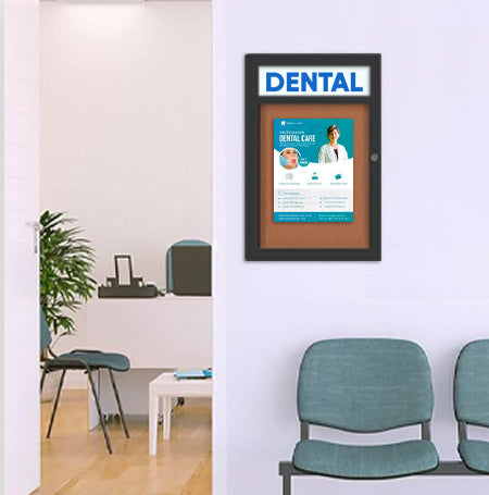 Indoor Enclosed Bulletin Boards 24 x 36 with Header (Radius Edge)