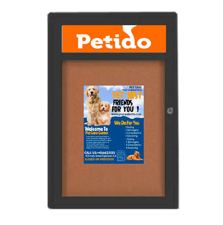 24 x 36 Indoor Enclosed Bulletin Board with Header and Light (Radius Edge)