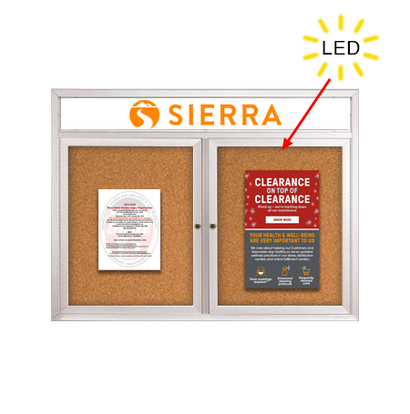 Enclosed Indoor Bulletin Boards 48 x 60 with Header & Lights (Radius Edge) (2 DOORS)