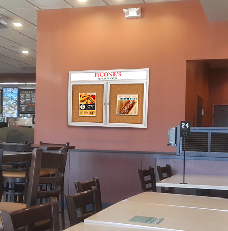 Enclosed Indoor Bulletin Boards 60 x 30 with Header & Lights (Radius Edge) (2 DOORS)
