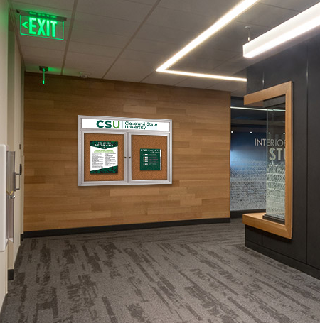 Enclosed Indoor Bulletin Boards 60 x 48 with Header & Lights (Radius Edge) (2 DOORS)