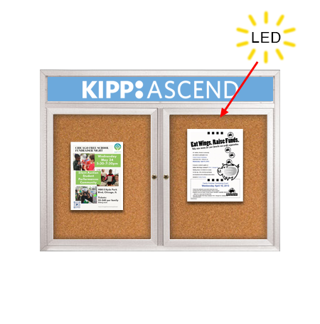 Enclosed Indoor Bulletin Boards 72 x 30 with Header & Lights (Radius Edge) (2 DOORS)