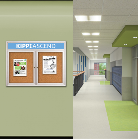 Enclosed Indoor Bulletin Boards 72 x 30 with Header & Lights (Radius Edge) (2 DOORS)