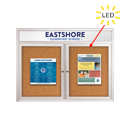 Enclosed Indoor Bulletin Boards 84 x 48 with Header & Lights (Radius Edge) (2 DOORS)