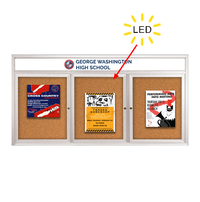 Enclosed Indoor Bulletin Boards 96 x 24 with Header & Lights (Radius Edge) (3 DOORS)
