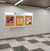 Enclosed Indoor Bulletin Boards 96 x 24 with Header & Lights (Radius Edge) (3 DOORS)