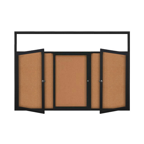 Enclosed Indoor Bulletin Boards 84 x 48 with Header & Lights (Radius Edge) (3 DOORS)