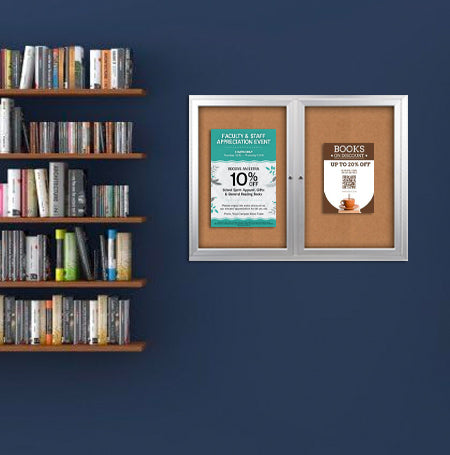Enclosed Indoor Bulletin Boards 48 x 48 with Interior Lighting and Radius Edge (2 DOORS)