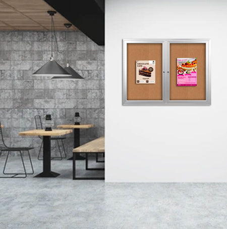Enclosed Indoor Bulletin Boards 50 x 40 with Interior Lighting and Radius Edge (2 DOORS)