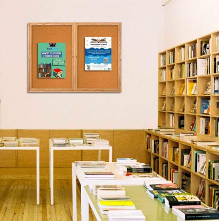 42 x 32  WOOD Indoor Enclosed Bulletin Cork Boards (2 DOORS)