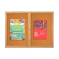 Indoor 48 x 36 Wood Enclosed Bulletin Board with Two Doors - Lockable 2-inch Deep Cabinet in Three Hardwood Finishes