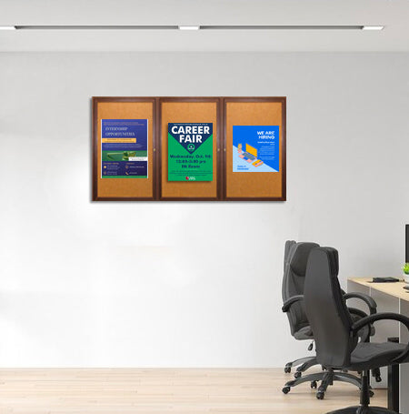 72 x 30  WOOD Indoor Enclosed Bulletin Cork Boards (3 DOORS)