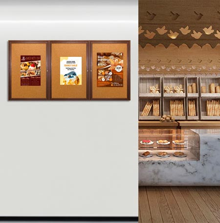 84 x 30  WOOD Indoor Enclosed Bulletin Cork Boards (3 DOORS)