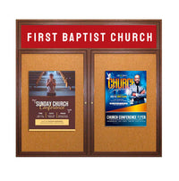 40 x 50 WOOD Indoor Enclosed Bulletin Cork Boards with Message Header (2 DOORS)