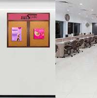 40 x 50 WOOD Indoor Enclosed Bulletin Cork Boards with Message Header (2 DOORS)