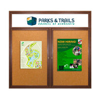 48 x 60 WOOD Indoor Enclosed Bulletin Cork Boards with Message Header (2 DOORS)