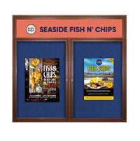 60 x 24 WOOD Indoor Enclosed Bulletin Cork Boards with Message Header (2 DOORS)