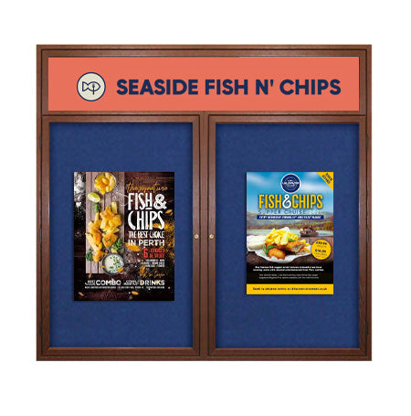 60 x 24 WOOD Indoor Enclosed Bulletin Cork Boards with Message Header (2 DOORS)