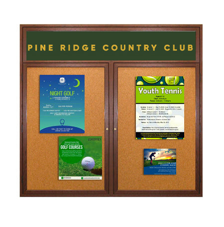 60 x 48 WOOD Indoor Enclosed Bulletin Cork Boards with Message Header (2 DOORS)