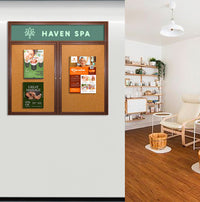 60 x 48 WOOD Indoor Enclosed Bulletin Cork Boards with Message Header (2 DOORS)